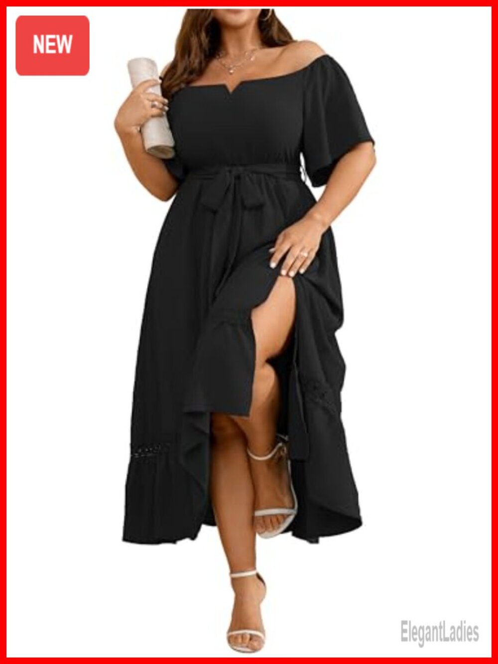 Plus Size Off The Shoulder Maxi Dress with Belt